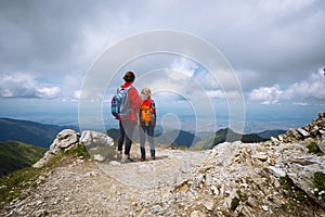 Girls hiker on a path