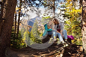 Girls hiker on a path