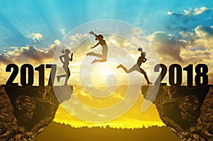 Girls jump to the New Year 2018