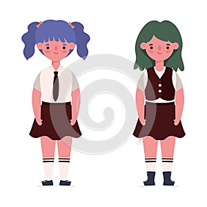 Girls kids cartoons with uniforms vector design