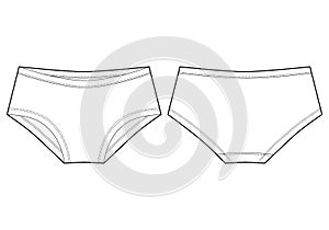 Girls knickers technical sketch. Lady lingerie. Female white underpants.