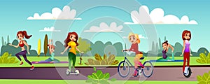 Girls leisure in park vector illustration