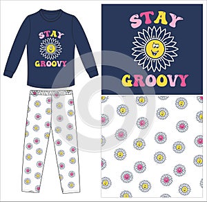 girls long t shirt long pant sun flower print vector