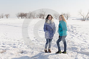 Girls outdoors in winter day