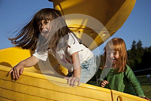 Girls Playing on Slide