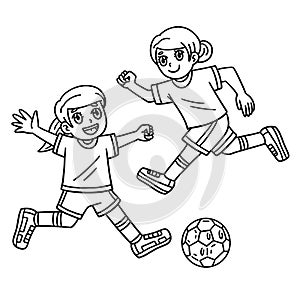 Girls Playing Soccer Isolated Coloring Page