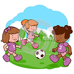 Girls playing soccer. Vector illustration