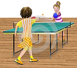 2 girls playing table tennis