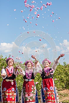 Girls posing during the Rose picking festival in Bulgaria