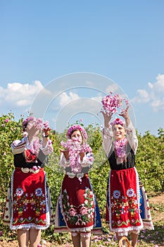 Girls posing during the Rose picking festival in Bulgaria