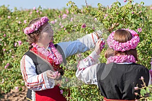 Girls posing during the Rose picking festival in Bulgaria