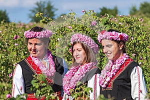 Girls posing during the Rose picking festival in Bulgaria