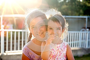 Girls posing at sunset