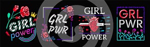 Girls Power is Collection Slogans Print Embroidery T-shirt. Feminist slogan, Rock print. Fashionable slogan with roses