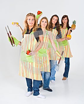 Girls preparing to grill