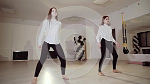 Girls rehearse dancing in the studio. Studio of dances.