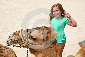 Girls riding Camel in Canary Islands