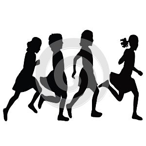 Girls running body black color silhouette vector