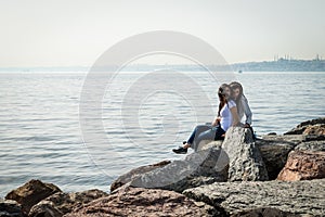 Girls at seaside in Kadikoy, Istanbul, Turkey