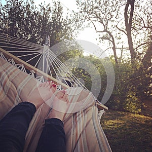 Girls selfie in a hammock