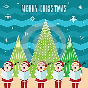 girls singing christmas hymn. Vector illustration decorative design