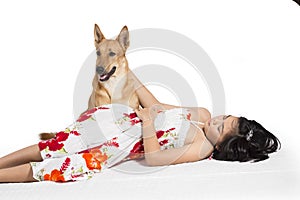 Girls sleep with dogs