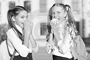 Girls small kids eating apples, school lunch concept