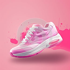girls sport shoes on pink background generative AI