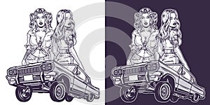 Girls street racers monochrome emblem