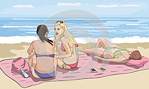 Girls sunbathing at seashore