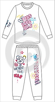 girls t shirt long t shirt long pant Sketch teddy face Vector art