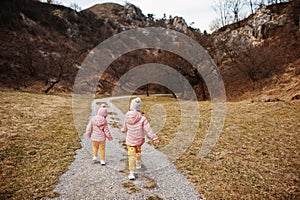 Girls walking at Turold science trail, Mikulov, Czech Republik