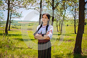 Girls wearing traditional costume in Moldova.