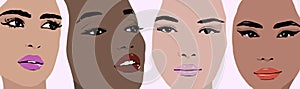 Girls or woman from different ethnicity with make up on, banner 