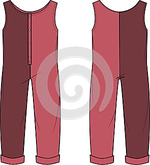 Girls and Women Wear Jumpsuit and Bodysuits Vector Front and Back