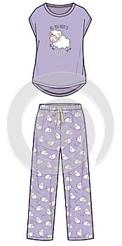 Girls and women wear Tee and Pajama Set