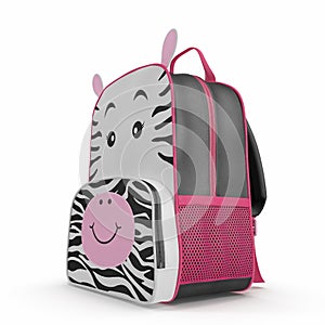 Girls Zebra School Backpack on white. 3D illustration