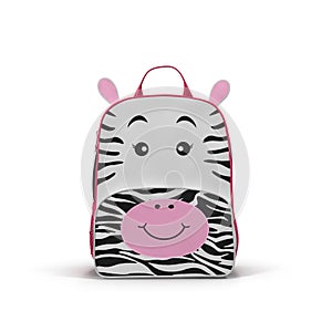 Girls Zebra School Backpack on a white. Front view. 3D illustration