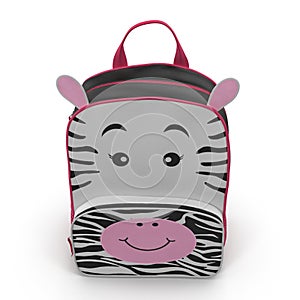 Girls Zebra School Backpack on a white. Front view. 3D illustration