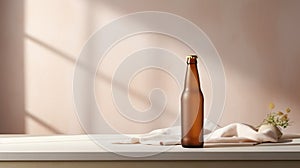 Girly Aesthetic Pale Ale Beer Bottle On Linen Countertop