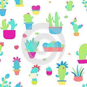 Girly cactus  seamless pattern