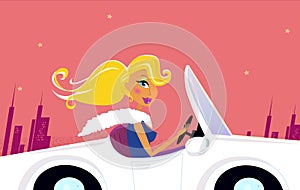 Girly Chick Driver in a Convertible Car