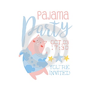 Girly Pajama Party Invitation Card Template With Cat Inviting Kids For The Slumber Pyjama Overnight Sleepover