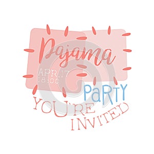 Girly Pajama Party Invitation Card Template With Cloth Patches Inviting Kids For The Slumber Pyjama Overnight Sleepover