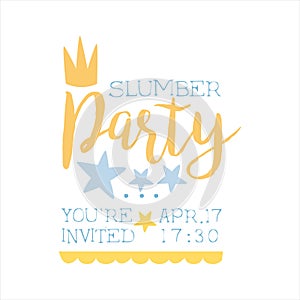 Girly Pajama Party Invitation Card Template With Crown Inviting Kids For The Slumber Pyjama Overnight Sleepover