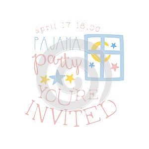 Girly Pajama Party Invitation Card Template With Night Window Inviting Kids For The Slumber Pyjama Overnight Sleepover