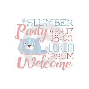 Girly Pajama Party Invitation Card Template With Slipper Inviting Kids For The Slumber Pyjama Overnight Sleepover