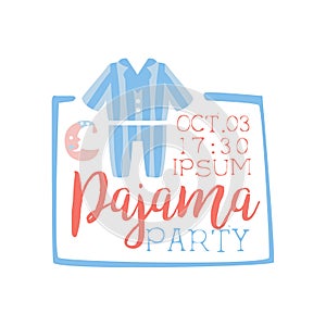 Girly Pajama Party Invitation Card Template With Square Frame Inviting Kids For The Slumber Pyjama Overnight Sleepover