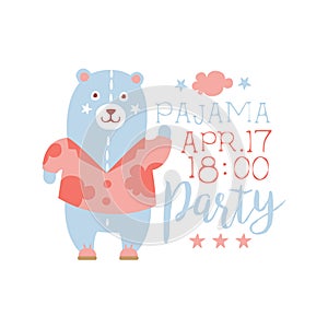 Girly Pajama Party Invitation Card Template With Toy Bear Inviting Kids For The Slumber Pyjama Overnight Sleepover