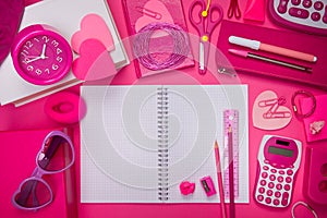 Girly pink desktop and stationery